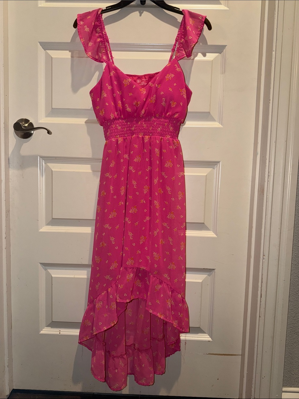 No Boundaries Hot Pink High-Low Ruffle Dress with flowers
